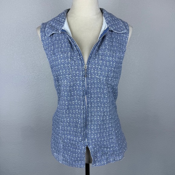 Wet Seal Jackets & Blazers - Y2K Wet Seal Blue Floral Print Sleeveless Full Zip Up Collar Vest Womens